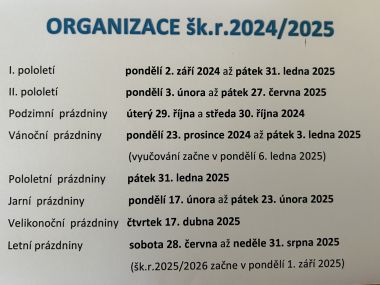 Organizace školního roku 2024/2025